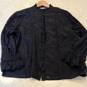 Sundance‎ Black Eyelet Shirt Size XL Petite